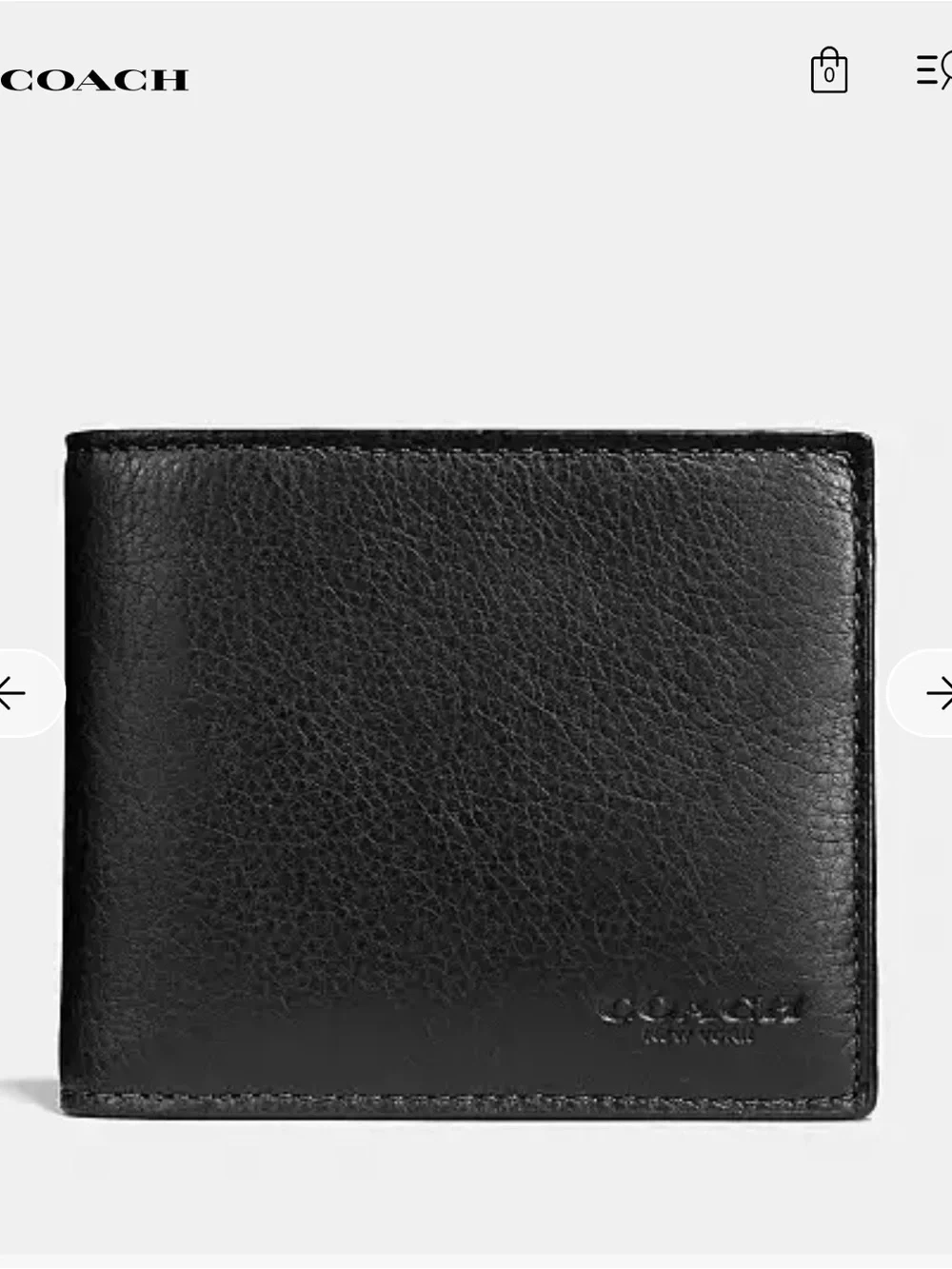 Coach Black Pebbled Leather Bi-Fold Wallet